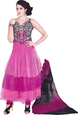 

Party Wear Dresses Georgette Embroidered Semi-stitched Salwar Suit Dupatta Material, Pink