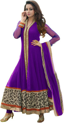 

Shreeji Fashion Net Embroidered Semi-stitched Salwar Suit Dupatta Material, Orange;purple