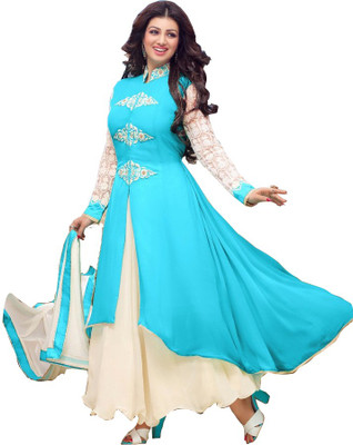 

Shree Vardhman Georgette Embroidered Salwar Suit Dupatta Material(Un-stitched), Light blue;pastel peach