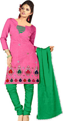 

Party Wear Dresses Cotton Embroidered Salwar Suit Dupatta Material(Un-stitched), Pink