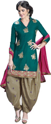 

Indian Wear Online Georgette Embroidered Semi-stitched Salwar Suit Dupatta Material, Green