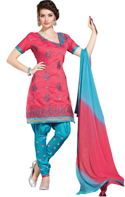 

Jiya Chanderi Self Design, Embroidered Salwar Suit Dupatta Material(Un-stitched), Light blue;pink