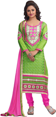 

Jiya Cotton Self Design, Embroidered Salwar Suit Dupatta Material(Un-stitched), Light green;pink