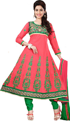 

Khusahli Cotton Self Design, Embroidered Dress/Top Material(Un-stitched), Green;pinkish red