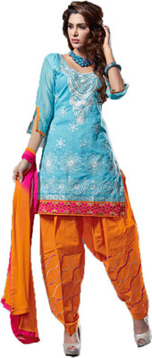 

Party Wear Dresses Chanderi Embroidered Semi-stitched Salwar Suit Dupatta Material, Multicolor