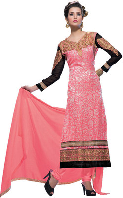 

Indian Wear Online Georgette Embroidered Semi-stitched Salwar Suit Dupatta Material, Pink