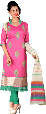 

Jiya Chanderi Self Design, Embroidered Salwar Suit Dupatta Material(Un-stitched), Pink;rama