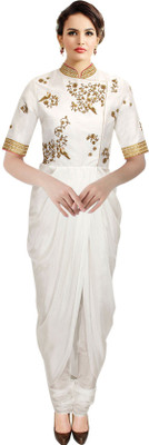 

V And V Shop Georgette Embroidered Kurti Fabric(Un-stitched), White