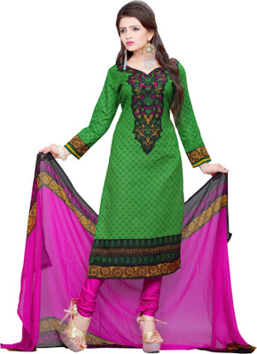 

Khushali Cotton Self Design, Printed Salwar Suit Dupatta Material(Un-stitched), Green;pink