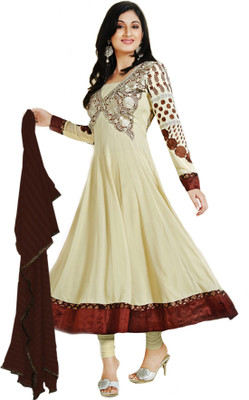 

Vbuyz Georgette Embroidered Semi-stitched Salwar Suit Dupatta Material, Beige