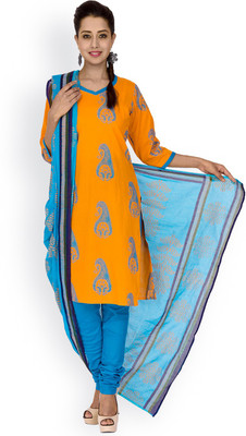 

EthnicQueen Cotton Floral Print, Solid Salwar Suit Dupatta Material(Un-stitched), Orange