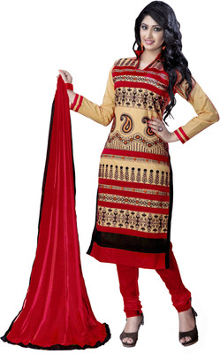 

Jiya Cotton Self Design, Embroidered Salwar Suit Dupatta Material(Un-stitched), Beige;red