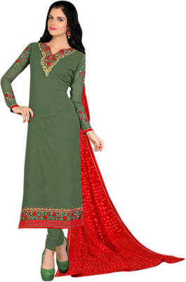 

Vandv Shop Georgette Embroidered Semi-stitched Salwar Suit Dupatta Material, Dark green
