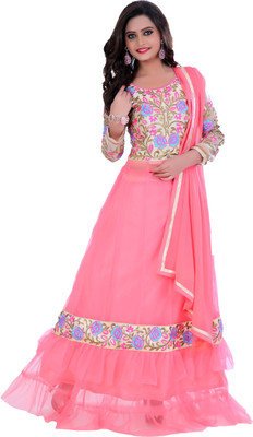 

V And V Shop Net Embroidered Semi-stitched Salwar Suit Dupatta Material, Light pink