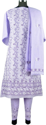 

Sai Chikan Cotton Embroidered Salwar Suit Dupatta Material(Un-stitched), Purple