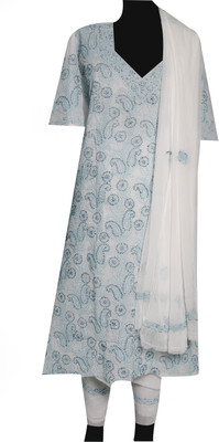 

Sai Chikan Cotton Embroidered Salwar Suit Dupatta Material(Un-stitched), Blue