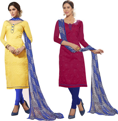 

Khushali Chanderi Self Design, Embroidered, Embellished Salwar Suit Dupatta Material(Un-stitched), Blue;multicolor;purple;yellow
