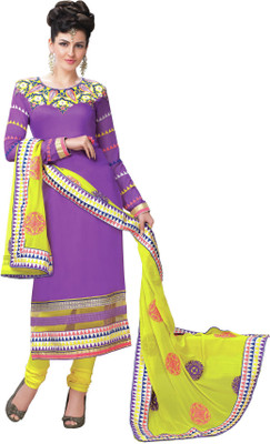 

Khushali Cotton Embroidered Dress/Top Material(Un-stitched), Purple;yellow