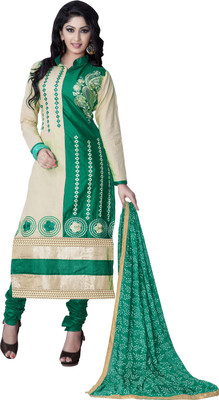 

Khushali Cotton Self Design, Embroidered Salwar Suit Dupatta Material(Un-stitched), Beige;green
