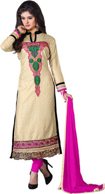 

Khushali Cotton Self Design, Embroidered, Embellished Salwar Suit Dupatta Material(Un-stitched), Beige;pink