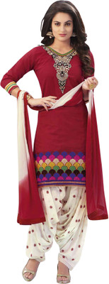 

BanoRani Cotton Embroidered Salwar Suit Dupatta Material(Un-stitched), Red