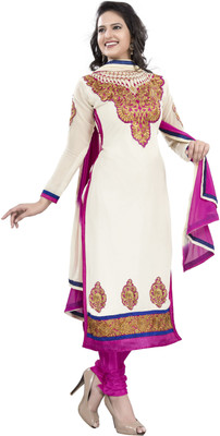 

Khushali Georgette Self Design Salwar Suit Dupatta Material(Un-stitched), White