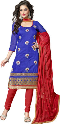 

Khushali Chanderi Self Design, Embroidered Salwar Suit Dupatta Material(Un-stitched), Blue