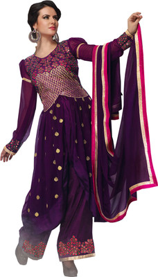 

Khushali Georgette Self Design, Embroidered Salwar Suit Dupatta Material(Un-stitched), Purple