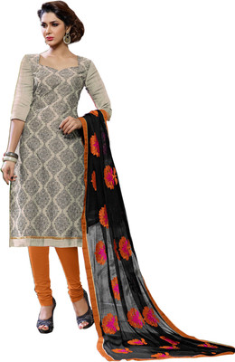 

Khushali Chanderi Self Design, Embroidered Salwar Suit Dupatta Material(Un-stitched), Beige;black;orange