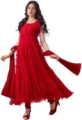 

Krishna Tex Satin Embroidered Salwar Suit Dupatta Material(Un-stitched), Red
