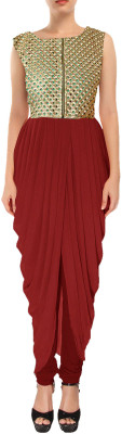 

V And V Shop Georgette Embroidered Kurta & Churidar Material(Un-stitched), Maroon