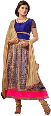 

Shoppie Zone Georgette Embroidered Semi-stitched Salwar Suit Material, Blue;pink
