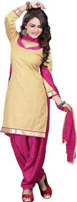 

Khushali Cotton Printed, Solid Salwar Suit Dupatta Material(Un-stitched), Beige;pink