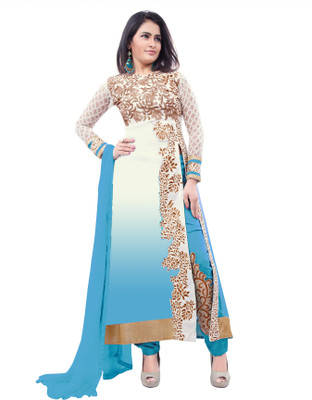 

Khushali Georgette Self Design, Embroidered Salwar Suit Dupatta Material(Un-stitched), Light blue;white