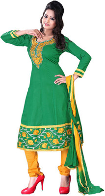 

Jiya Cotton Embroidered Dress/Top Material(Un-stitched), Green