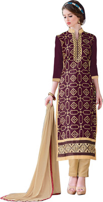 

Jiya Chanderi Self Design, Embroidered Salwar Suit Dupatta Material(Un-stitched), Beige;maroon