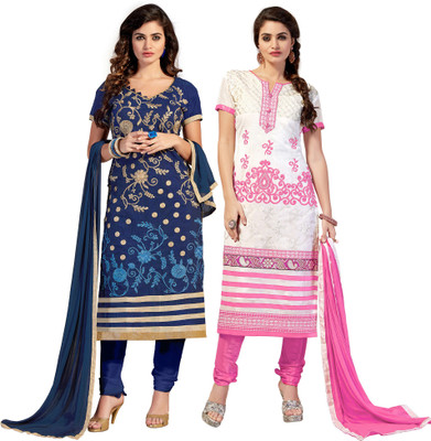 

Jiya Chanderi Self Design, Embroidered Salwar Suit Dupatta Material(Un-stitched), Dark blue;white