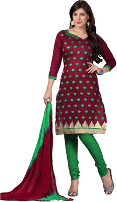 

Jiya Chanderi Self Design, Embroidered Salwar Suit Dupatta Material(Un-stitched), Green;maroon