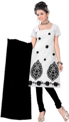 

Indian Wear Online Cotton Embroidered Salwar Suit Dupatta Material(Un-stitched), White