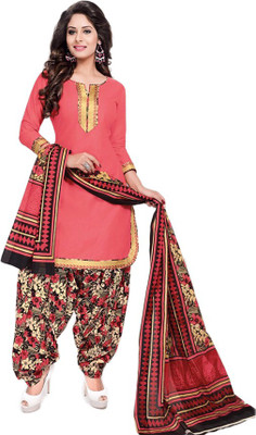

Pshopee Cotton Printed Salwar Suit Dupatta Material(Un-stitched), Pink
