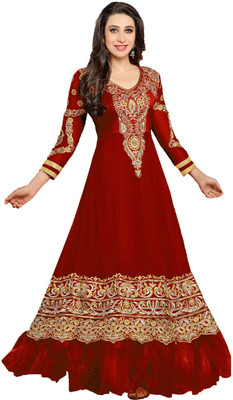 

Party Wear Dresses Georgette Embroidered Semi-stitched Salwar Suit Dupatta Material, Maroon