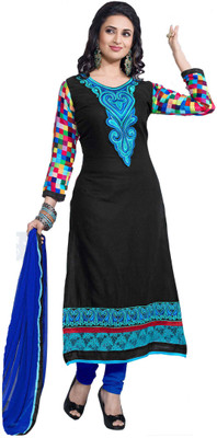 

Khushali Satin Graphic Print Salwar Suit Dupatta Material(Un-stitched, Black