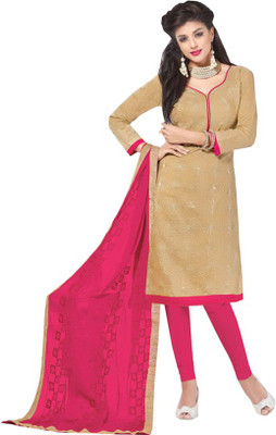 

Sidhi Craft Chanderi Embroidered Salwar Suit Dupatta Material(Un-stitched), Light brown pink