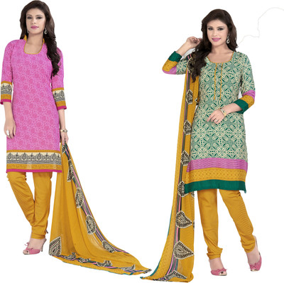 

Jiya Crepe Self Design, Printed Salwar Suit Dupatta Material(Un-stitched), Beige;green;pink