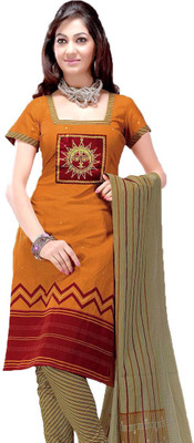 

Party Wear Dresses Cotton Printed Salwar Suit Dupatta Material(Un-stitched), Orange