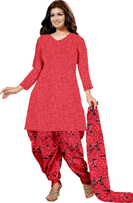 

Khushali Crepe Printed Salwar Suit Dupatta Material(Un-stitched), Black;pink