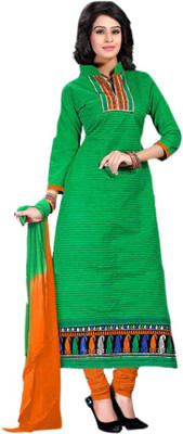 

Trendz Apparels Cotton Embroidered Salwar Suit Dupatta Material(Un-stitched), Green