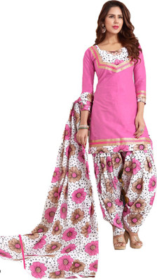 

Indian Wear Online Cotton Printed Salwar Suit Dupatta Material(Un-stitched), Pink