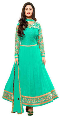 

Javuli Synthetic Georgette Embroidered Semi-stitched Salwar Suit Dupatta Material, Light green