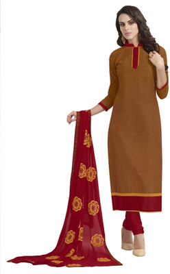 

Jiya Cotton Self Design Salwar Suit Dupatta Material(Un-stitched), Beige;red